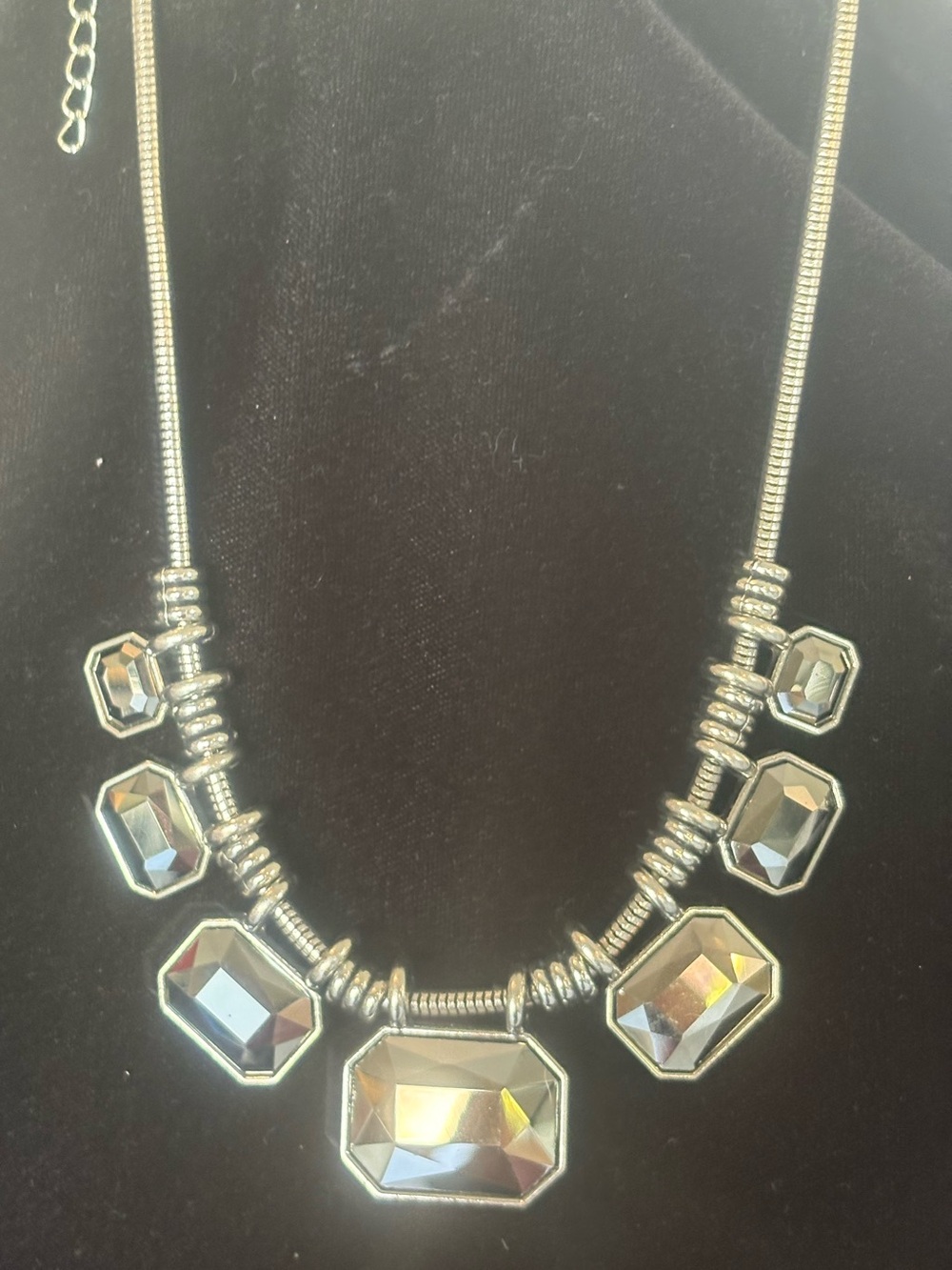 Women Jewelry Silver Toned Faceted Statement Necklace